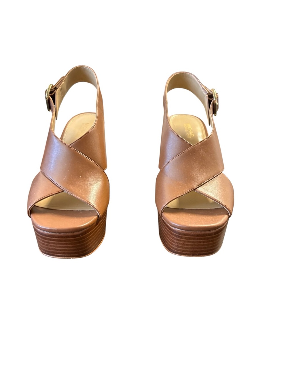 Michael Kors Brown Leather Crisscross Platform Sandals
